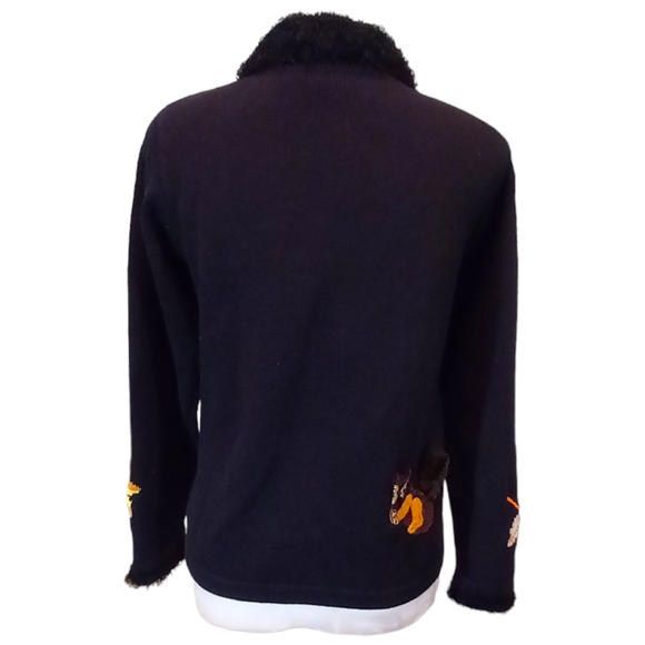 Vintage Fall Autumn Embroidered Beaded Embellished Black Cardigan - Picture 4 of 12